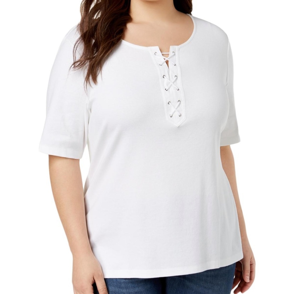 NWT Karen Scott Lace-up T-Shirt